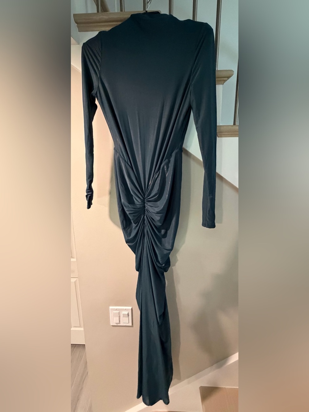Ronny Kobo Collection Dark Teal Long Sleeve Ruched Maxi Dress